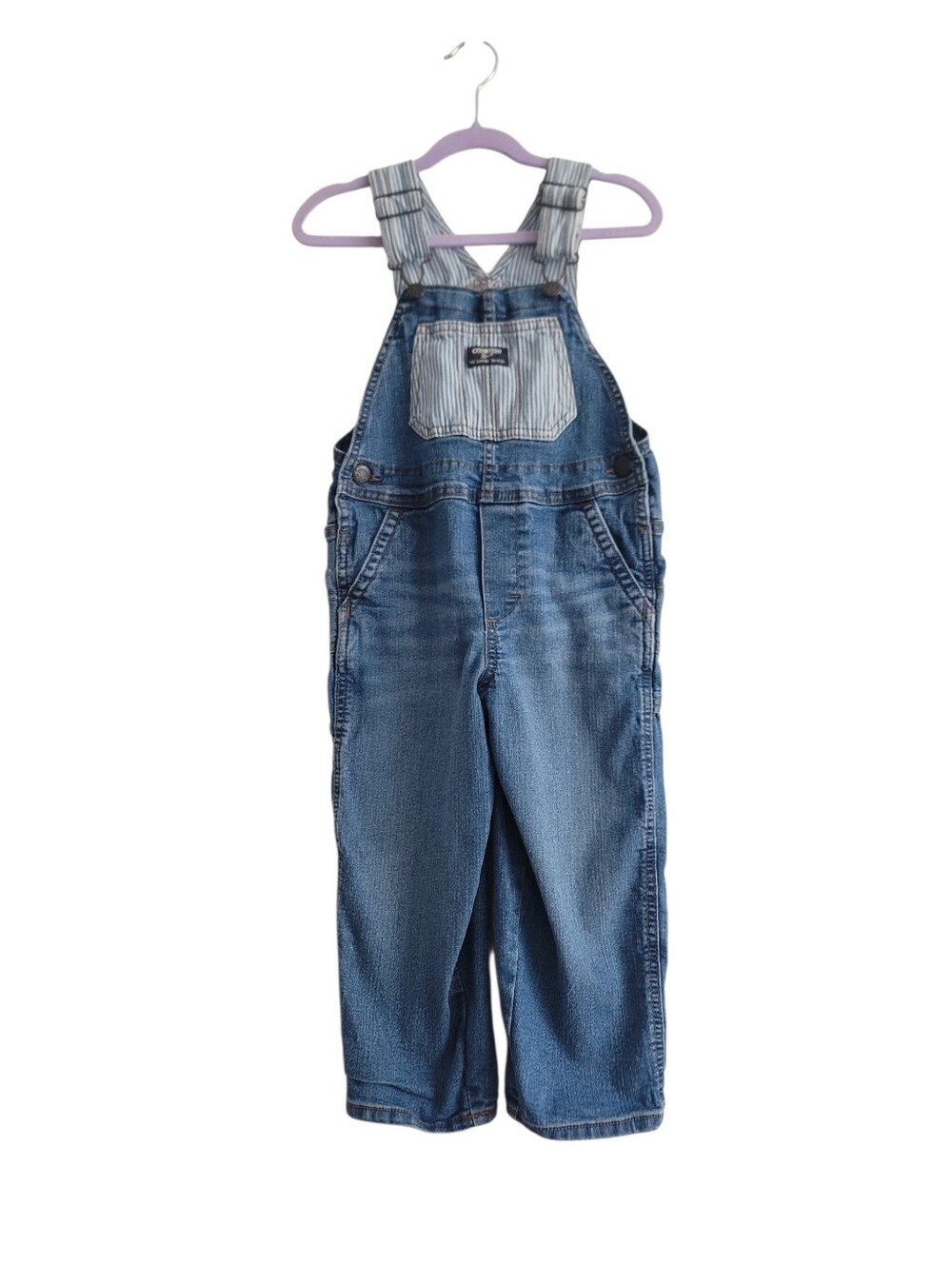 Oshkosh‎ 4T Denim Overalls Dungarees Jean Railroad Stripe Cotton Stretch